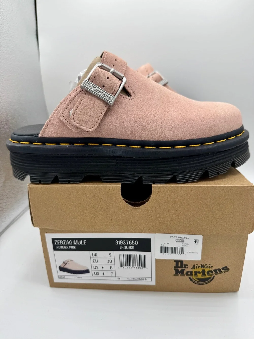 NWT Dr Martens Zebzag Mule Unisex , Powder Pink Platforms